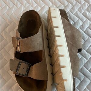 Papillio Women’s  Suede Sandals - taupe  and White. Sz 38